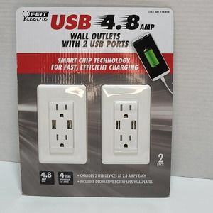 Feit Electric USB 4.8 amps Wall Outlets with 2 USB ports New